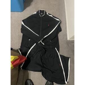 Size 3-4XL- Polo Ralph Lauren Interlock Track Sweatsuit Set Black White Stripe